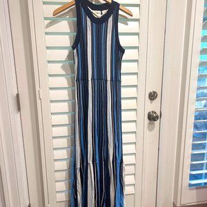 Maeve Anthropologie Lisanne Blue Striped Sleeveless Maxi Sweater Dress Small